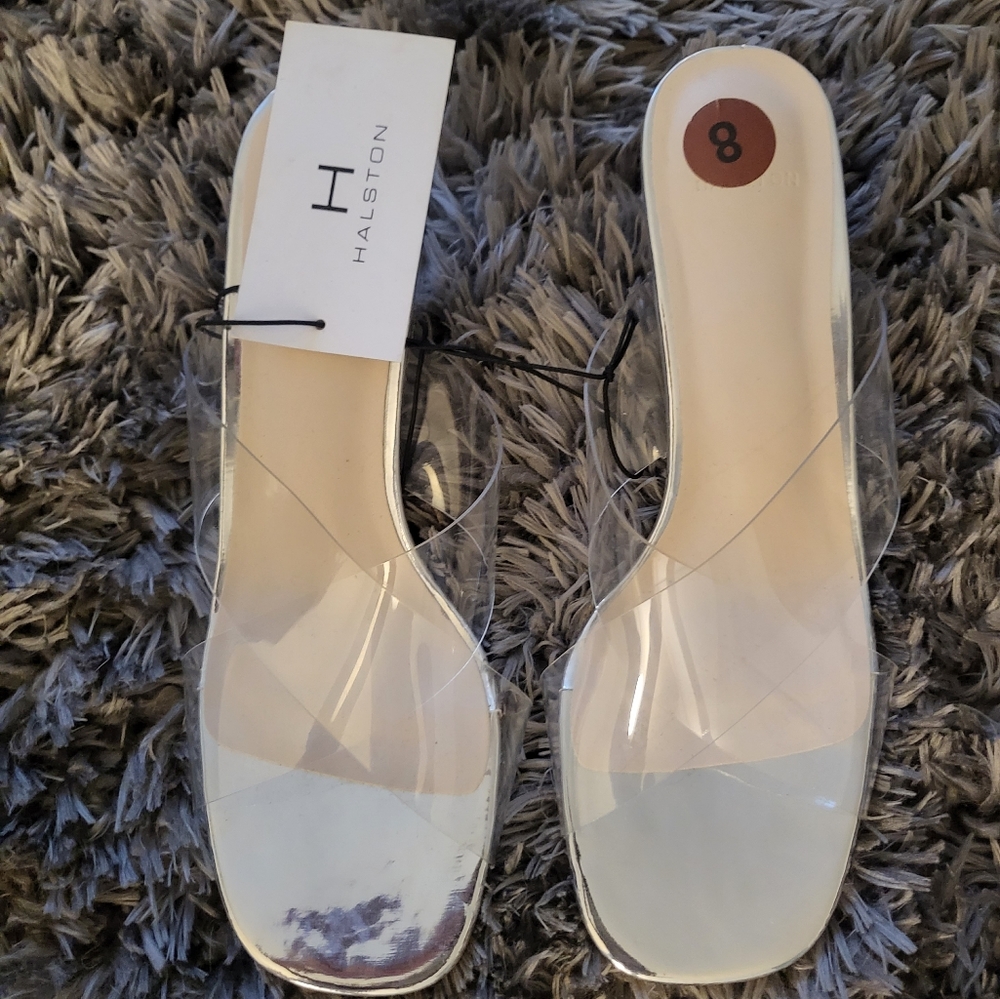 H by Halston clear plastic chunky heel Sandals